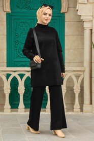 Black Hijab Knitwear Suit Dress 4052S - 2