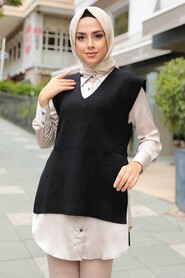 Black Hijab Knitwear Sweater 23881S - 1