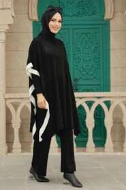 Black Hijab Knitwear Triple Suit 33850S - 4