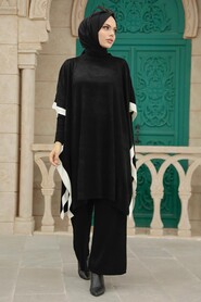 Black Hijab Knitwear Triple Suit 33850S - 3