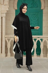 Black Hijab Knitwear Triple Suit 33850S - 2