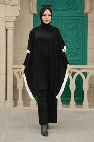 Black Hijab Knitwear Triple Suit 33850S - 1