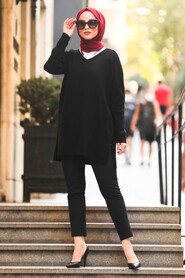 Black Hijab Knitwear Tunic 18120S - 1
