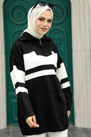 Black Hijab Knitwear Tunic 26961S - 2