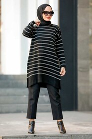 Black Hijab Knitwear Tunic 33770S - 1