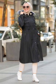 Black Hijab Parka Coat 51013S - 2