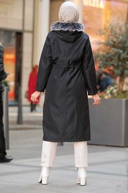 Black Hijab Parka Coat 51013S - 4