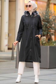 Black Hijab Parka Coat 51015S - 2