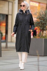 Black Hijab Parka Coat 51015S - 3