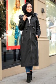 Black Hijab Parka Coat 6605S - 2