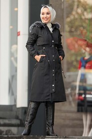 Black Hijab Parka Coat 6606S - 5