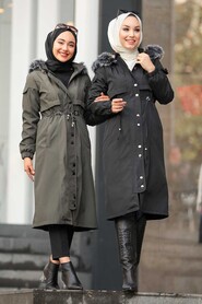 Black Hijab Parka Coat 6606S - 6