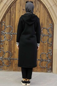 Black Hijab Quilted Coat 35744S - 3