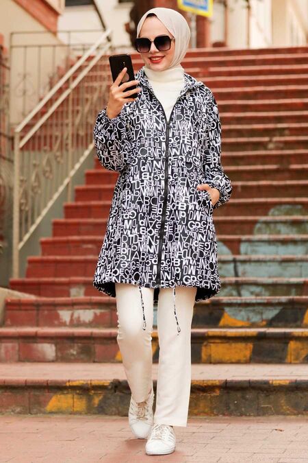 Black Hijab Raincoat 8921S - NEVA STYLE