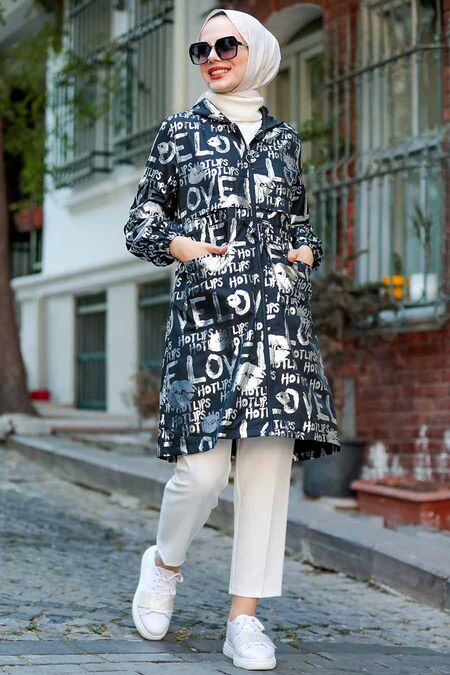 Black Hijab Raincoat 8923S - NEVA STYLE