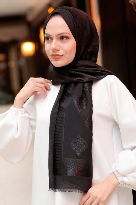 Black Hijab Shawl 7531S - NEVA STYLE