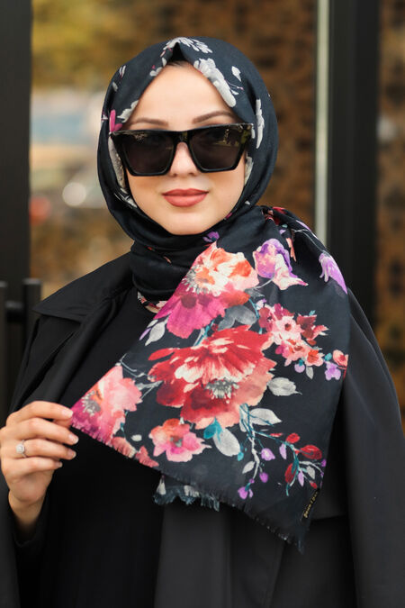 Black Hijab Shawl 7540S - NEVA STYLE