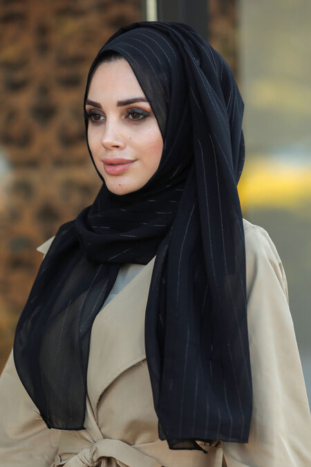Black Hijab Shawl 7549S - NEVA STYLE