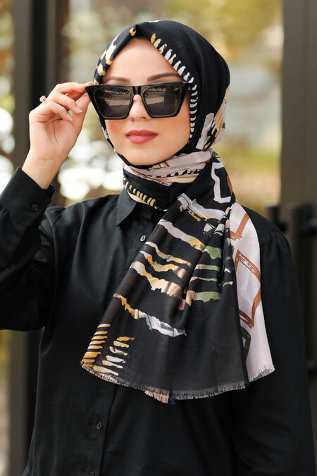 Black Hijab Shawl 7553S - NEVA STYLE