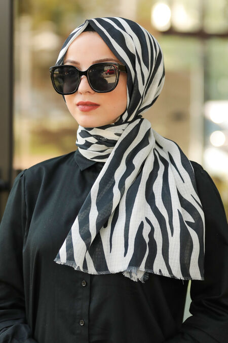 Black Hijab Shawl 7557S - NEVA STYLE