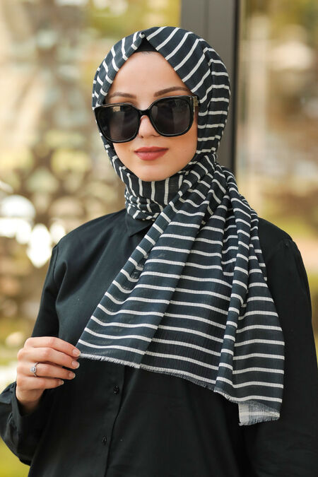 Black Hijab Shawl 7558S - NEVA STYLE