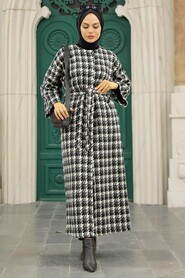Black Hijab Stamp Coat 5663S - 4