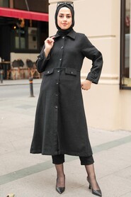 Black Hijab Stamp Coat 5808S - 2