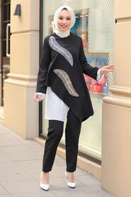 Black Hijab Suit Dress 10332S - 3