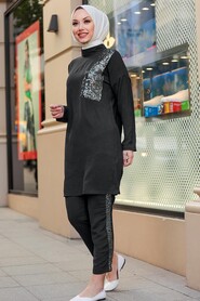 Black Hijab Suit Dress 12112S - 1