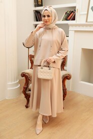Beige Hijab Suit Dress 21035BEJ - 3