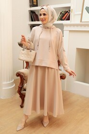 Beige Hijab Suit Dress 21035BEJ - 1