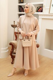 Beige Hijab Suit Dress 21035BEJ - 2