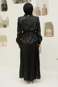  Satin Black Hijab Engagement Gown 3456S - 2