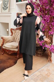 Black Hijab Suit Dress 7682S - 1