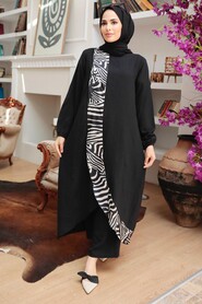 Black Hijab Suit Dress 7686S - 1