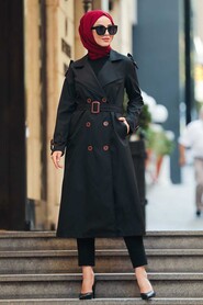 Black Hijab Trench Coat 50690S - 1