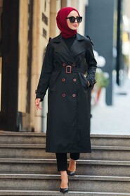 Black Hijab Trench Coat 50690S - 2