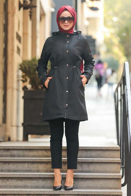 Black Hijab Trenchcoat 5082S - NEVA STYLE