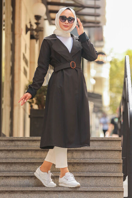 Black Hijab Trenchcoat 5166S - NEVA STYLE