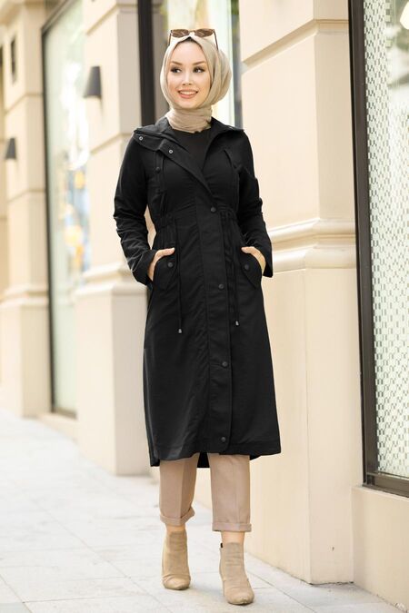 Black Hijab Trenchcoat 8866S - NEVA STYLE