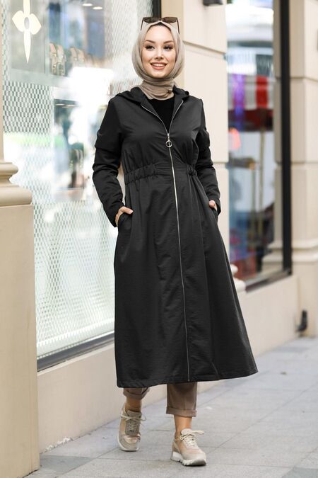 Black Hijab Trenchcoat 8895S - NEVA STYLE