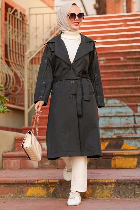 Black Hijab Trenchcoat 8919S - NEVA STYLE