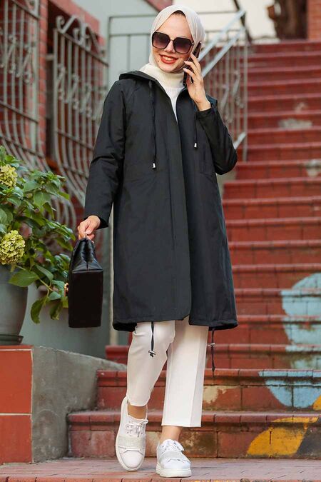 Black Hijab Trenchcoat 8932S - NEVA STYLE