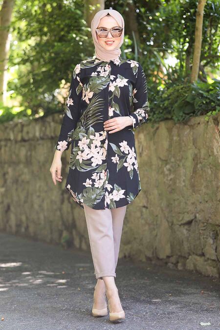 Black Hijab Tunic 10520S - NEVA STYLE