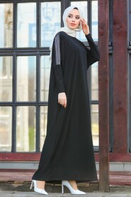Black Hijab Turkish Abaya 1671S - 1