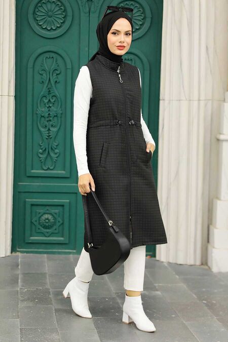 Black Hijab Vest 35743S - NEVA STYLE