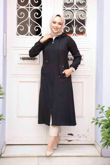 Black Hijad Coat 539S - NEVA STYLE