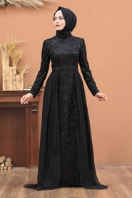 Black Hijab Evening Dress 196711S - 1