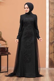  Long Sleeve Black Muslim Dress 3642S - 1