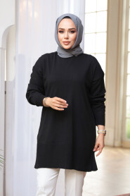 Black Modest Knit Sweater Tunic 2822S - 1